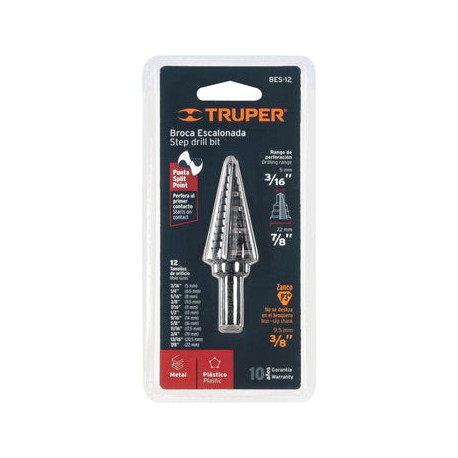 Broca Escalonada 12 Esc. 12125 Truper 3/16-7/8 In BES-12