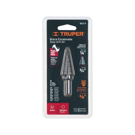 Broca Escalonada 9 Esc. 12123 Truper 1/4-3/4 In BES-9