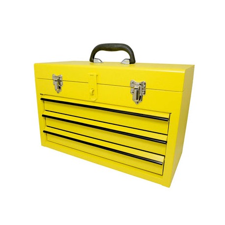 Caja portaherramientas metálica color amarillo con 3 gavetas 11" x 18" x 9" Surtek