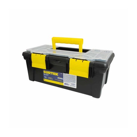 Caja portaherramientas plástica con broches plásticos y organizador 16" x 8" x 6" Surtek